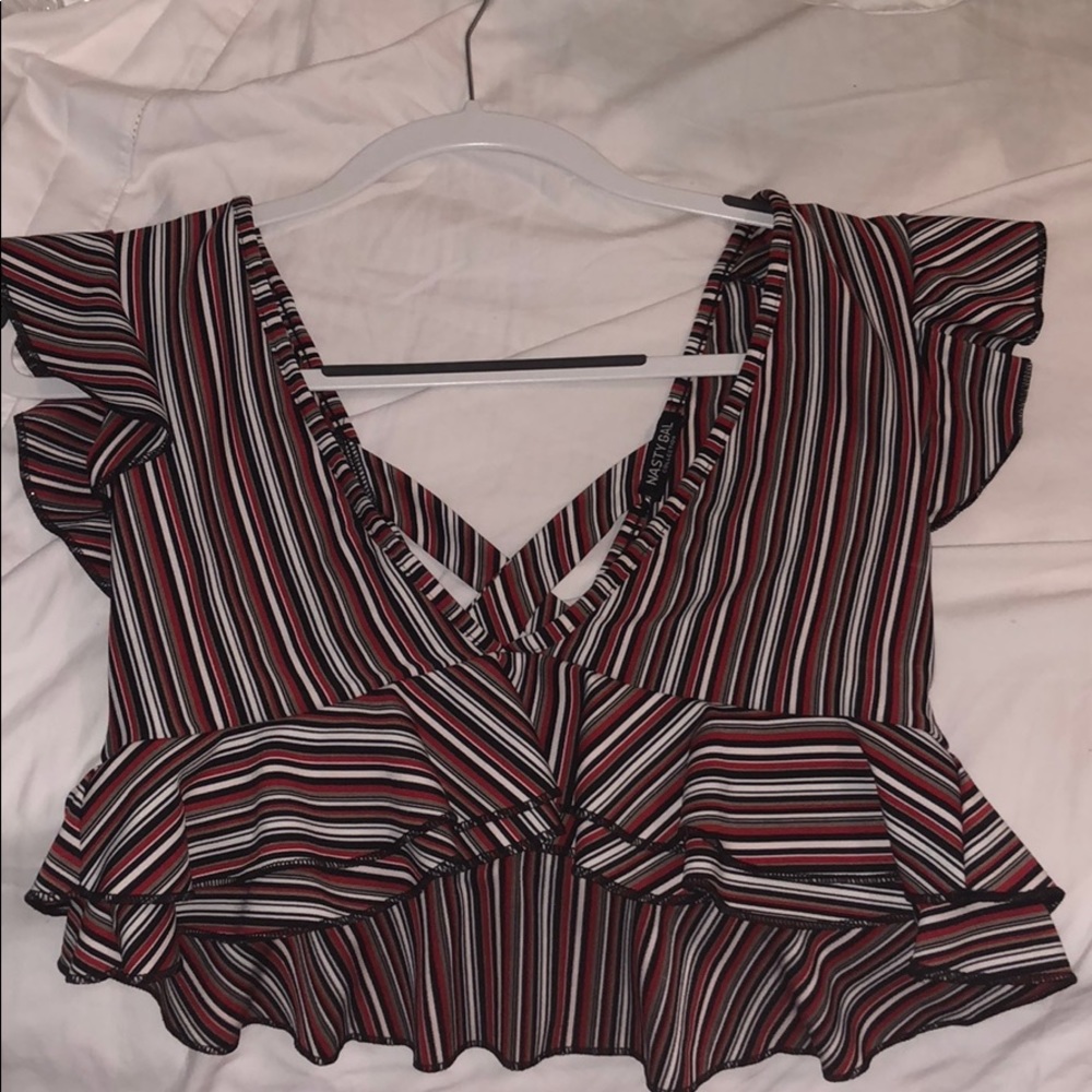 Red black and white crop top